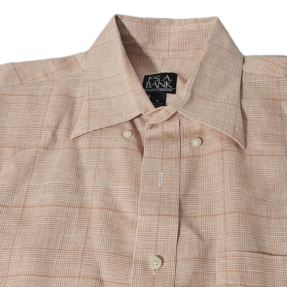 Jos A Bank Travelors Blue White Striped Long Sleeve Linen Button down‎ Mens M